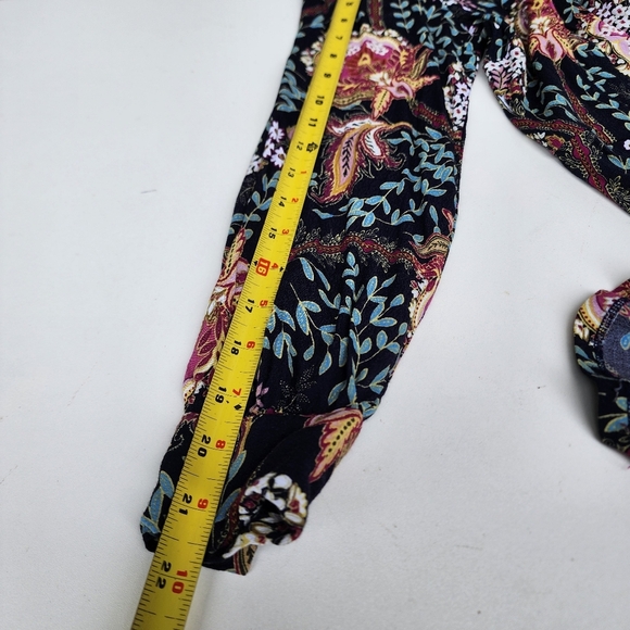 LOFT Black Colorful Floral Long Puff Sleeve Button-Down Sheath Dress Petite 2P - Picture 14 of 14